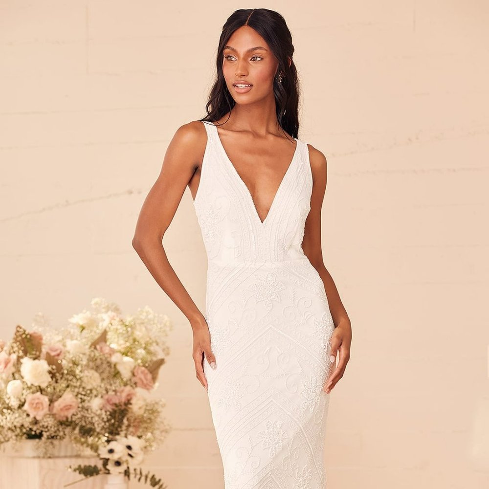 COPY - The Sweetest Vows White Beaded Sequin Mermaid Maxi Dress  Lulus NWT